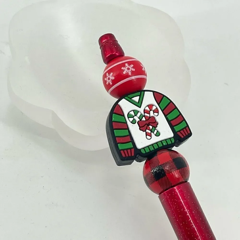 Christmas ugly sweater candy cane pen handmade NEW Buffalo plaid snowflakes
